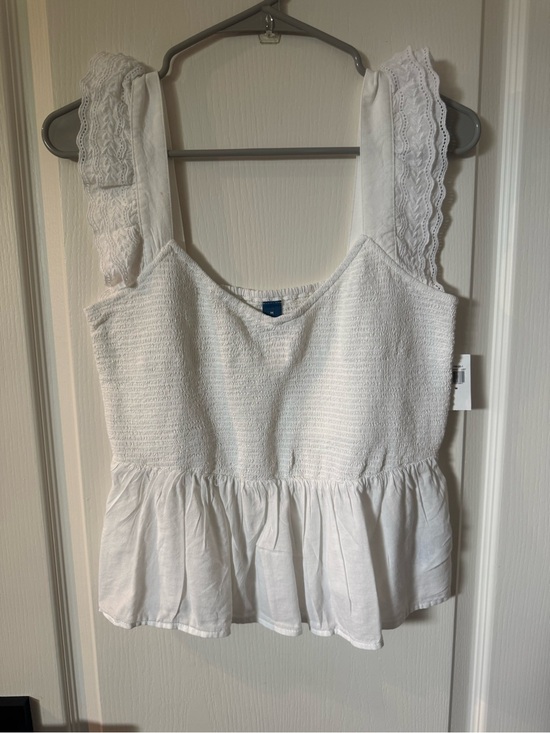 Old Navy Tops - Old Navy White Smocked Lace-Trim Peplum Crop Top